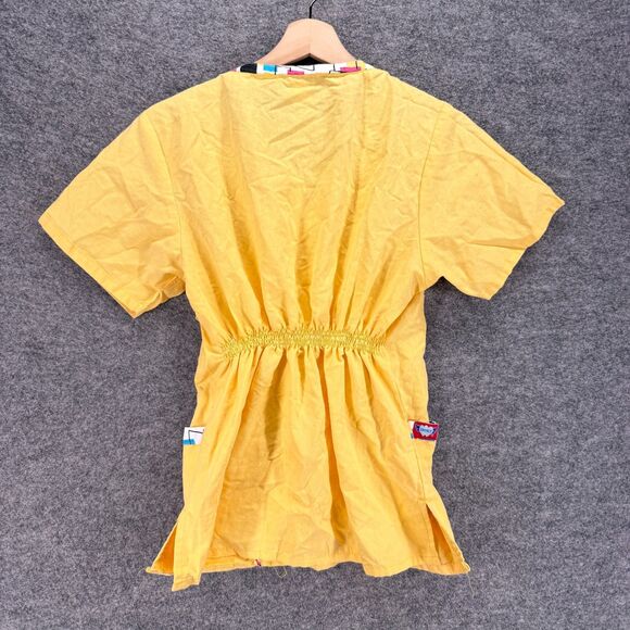 Sherly Scrub Top Women S Small Yellow V-Neck Short Sleeve Pockets Cotton Uniform - Picture 2 of 7
